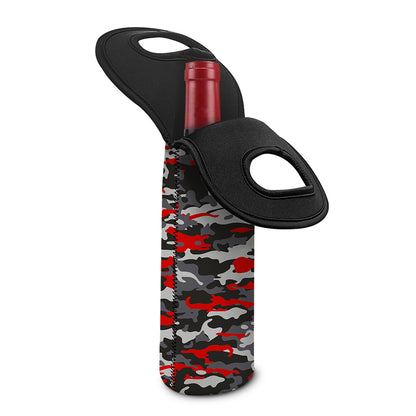 Orange Black And Grey Camouflage Print Single Neoprene Wine Tote