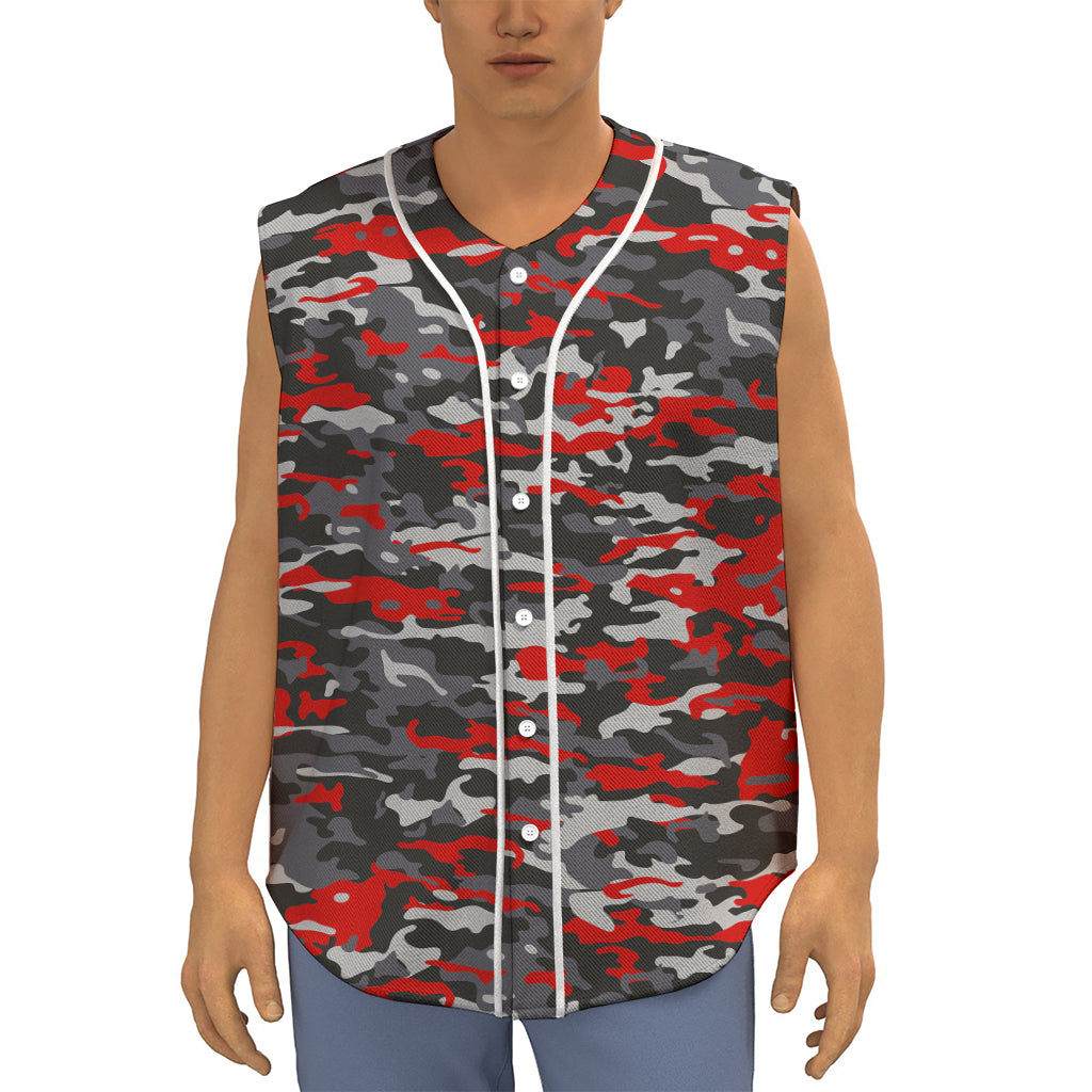 Orange Black And Grey Camouflage Print Sleeveless Baseball Jersey
