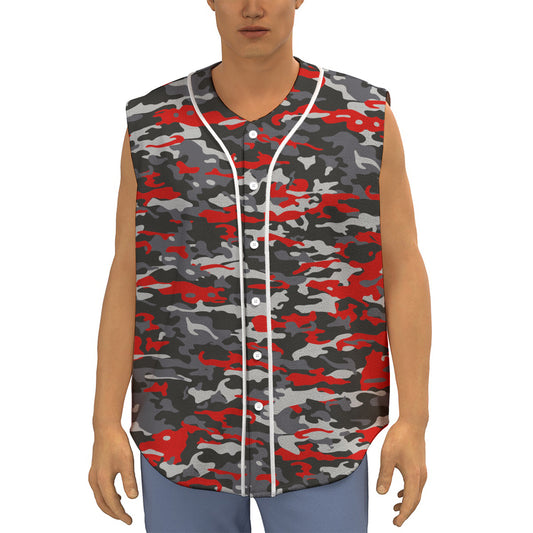 Orange Black And Grey Camouflage Print Sleeveless Baseball Jersey