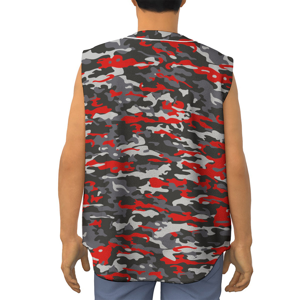 Orange Black And Grey Camouflage Print Sleeveless Baseball Jersey