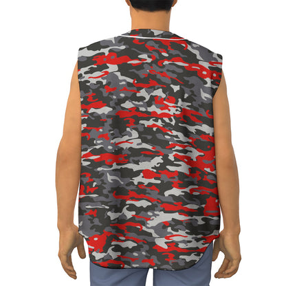 Orange Black And Grey Camouflage Print Sleeveless Baseball Jersey