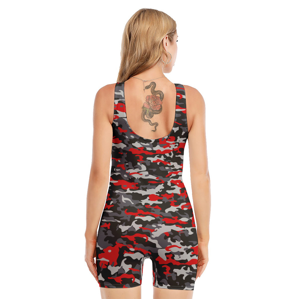 Orange Black And Grey Camouflage Print Sleeveless One Piece Swimsuit