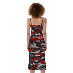 Orange Black And Grey Camouflage Print Slim Fit Midi Cami Dress