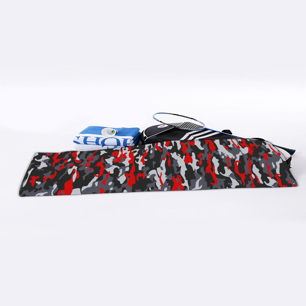 Orange Black And Grey Camouflage Print Sports Towel
