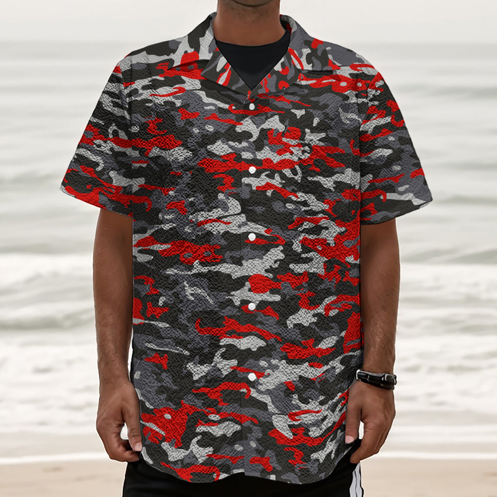 Orange Black And Grey Camouflage Print Textured Short Sleeve Shirt