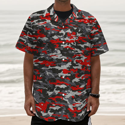 Orange Black And Grey Camouflage Print Textured Short Sleeve Shirt
