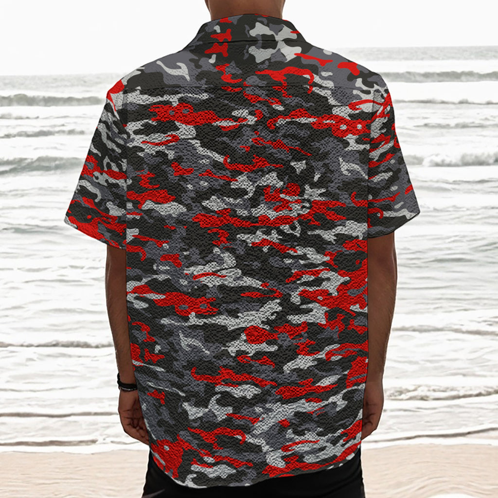 Orange Black And Grey Camouflage Print Textured Short Sleeve Shirt