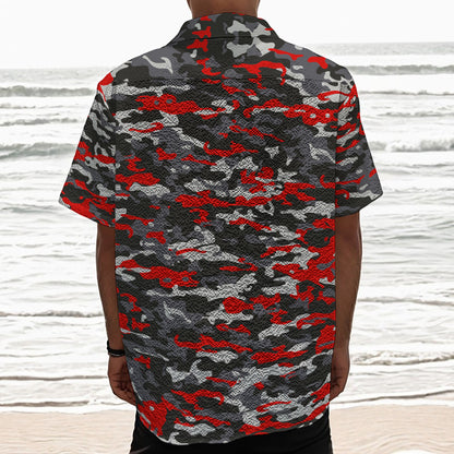 Orange Black And Grey Camouflage Print Textured Short Sleeve Shirt