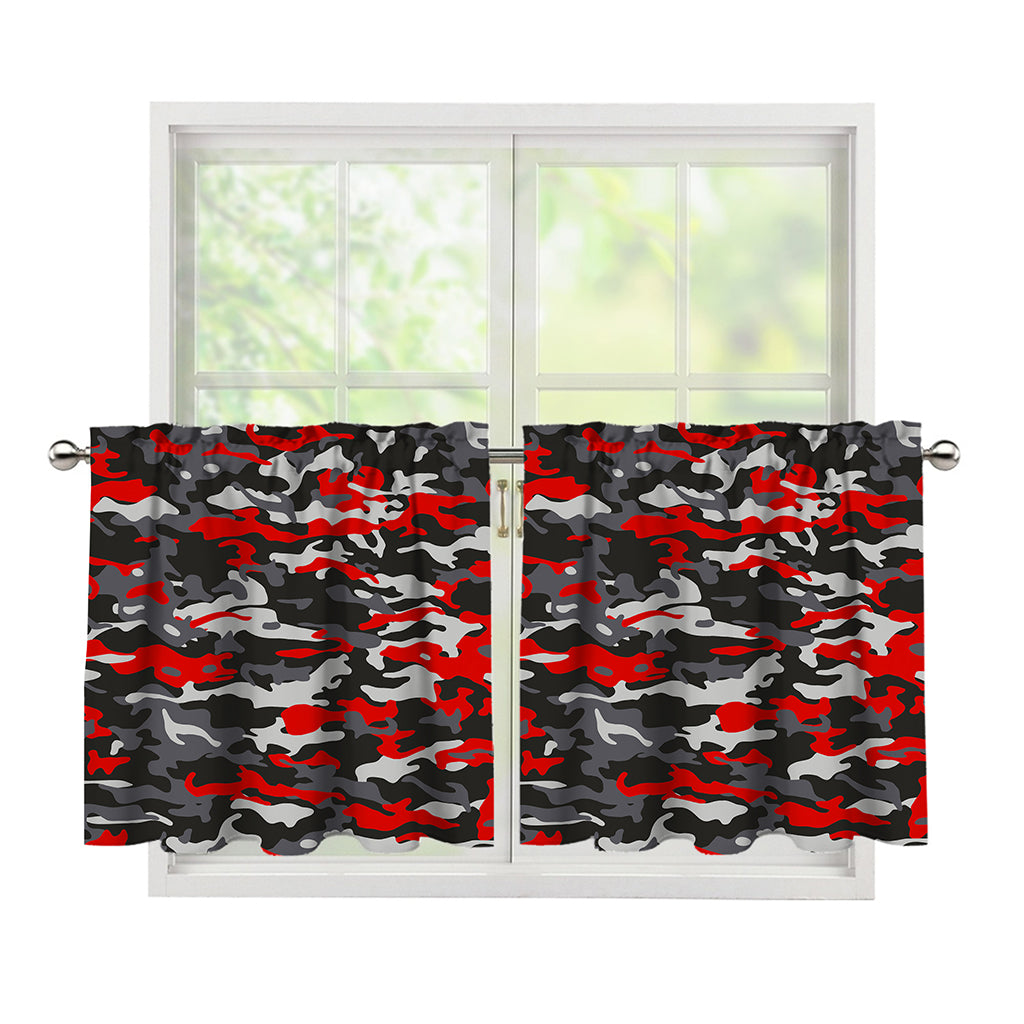 Orange Black And Grey Camouflage Print Tier Curtains