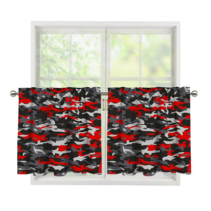 Orange Black And Grey Camouflage Print Tier Curtains