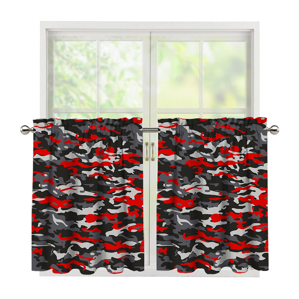 Orange Black And Grey Camouflage Print Tier Curtains