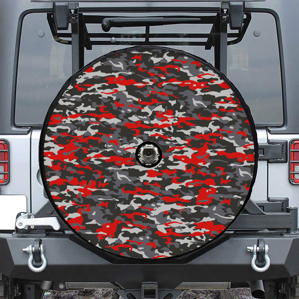 Orange Black And Grey Camouflage Print Tire Cover With Camera Hole