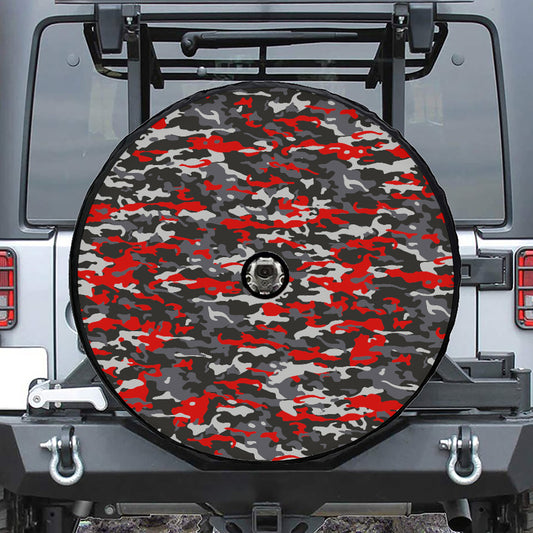 Orange Black And Grey Camouflage Print Tire Cover With Camera Hole