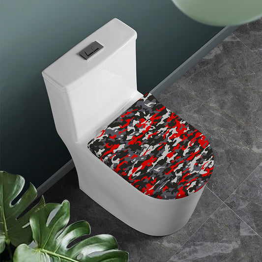 Orange Black And Grey Camouflage Print Toilet Lid Cover