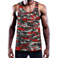 Orange Black And Grey Camouflage Print Men's Workout Tank Top