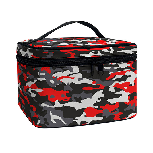 Orange Black And Grey Camouflage Print Travel Makeup Bag