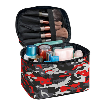 Orange Black And Grey Camouflage Print Travel Makeup Bag