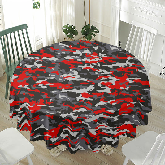 Orange Black And Grey Camouflage Print Waterproof Round Tablecloth