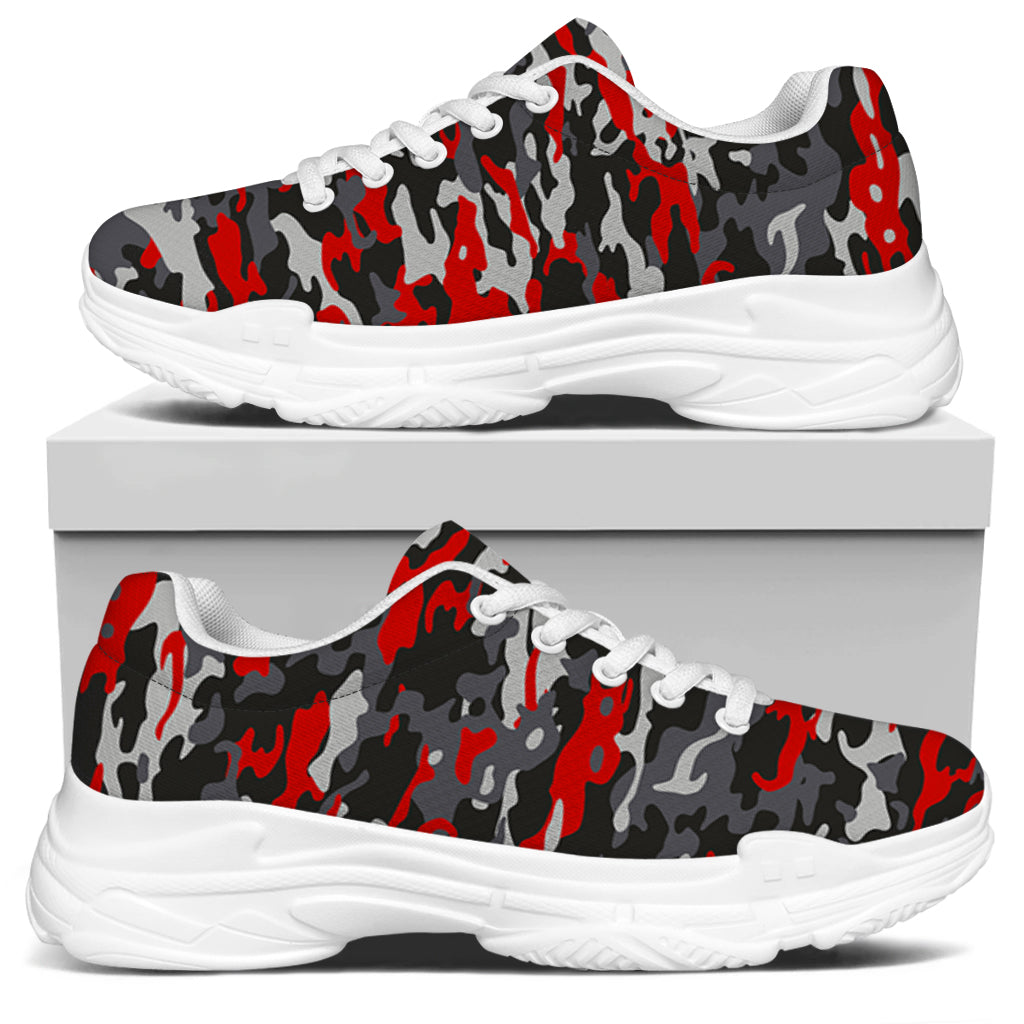 Orange Black And Grey Camouflage Print White Chunky Shoes