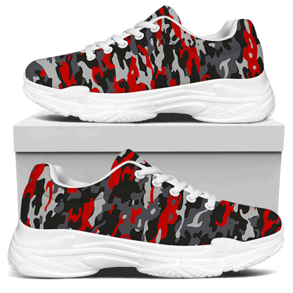 Orange Black And Grey Camouflage Print White Chunky Shoes