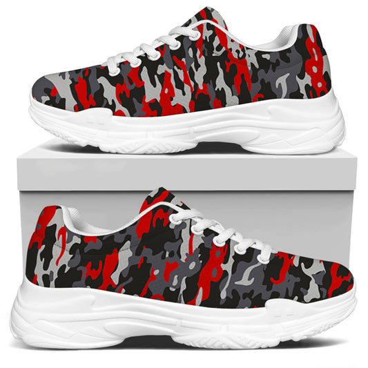 Orange Black And Grey Camouflage Print White Chunky Shoes