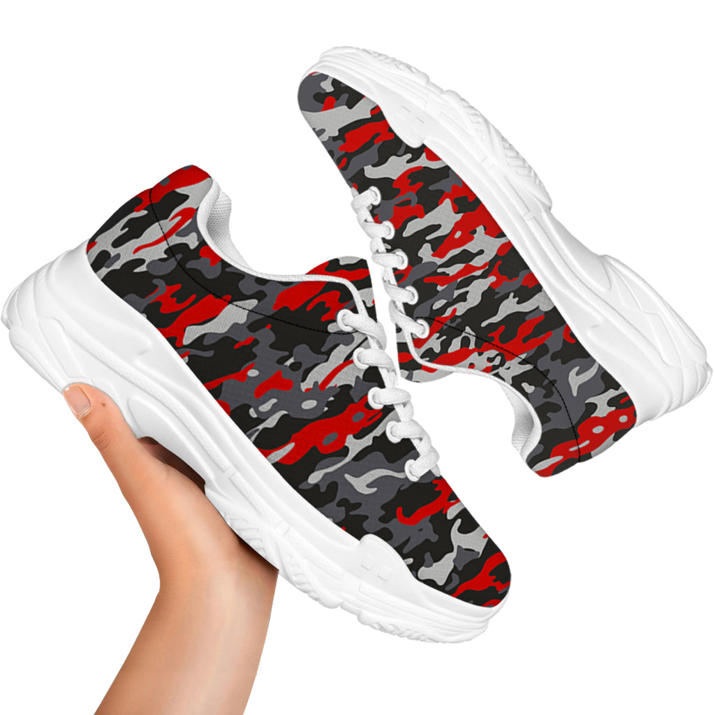 Orange Black And Grey Camouflage Print White Chunky Shoes