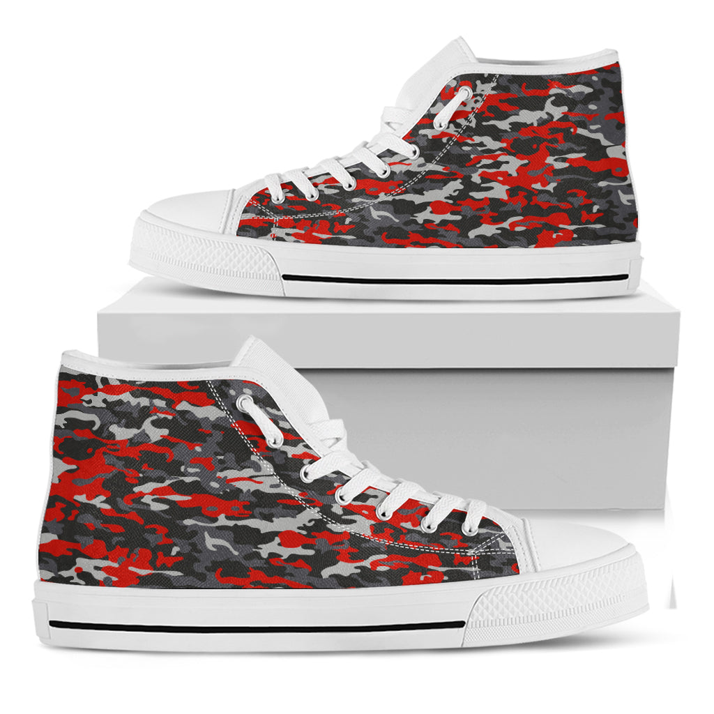 Orange Black And Grey Camouflage Print White High Top Sneakers