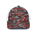 Orange Black And Grey Camouflage Print White Mesh Trucker Hat