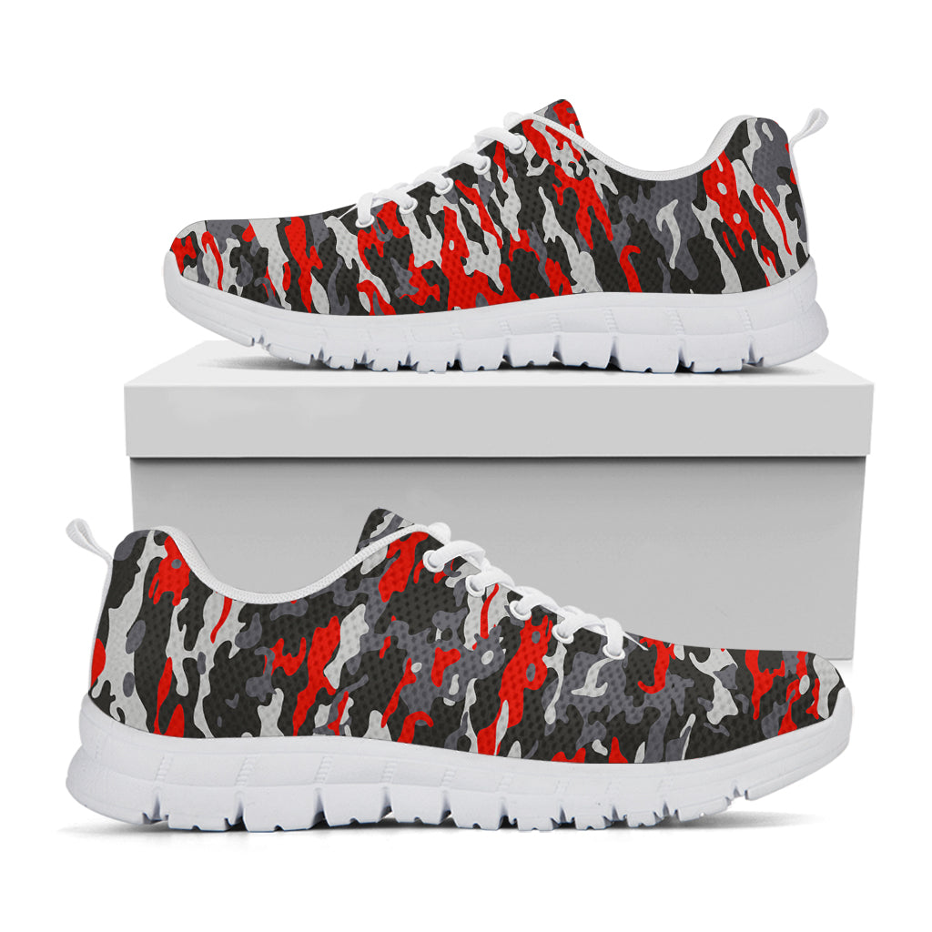 Orange Black And Grey Camouflage Print White Running Shoes