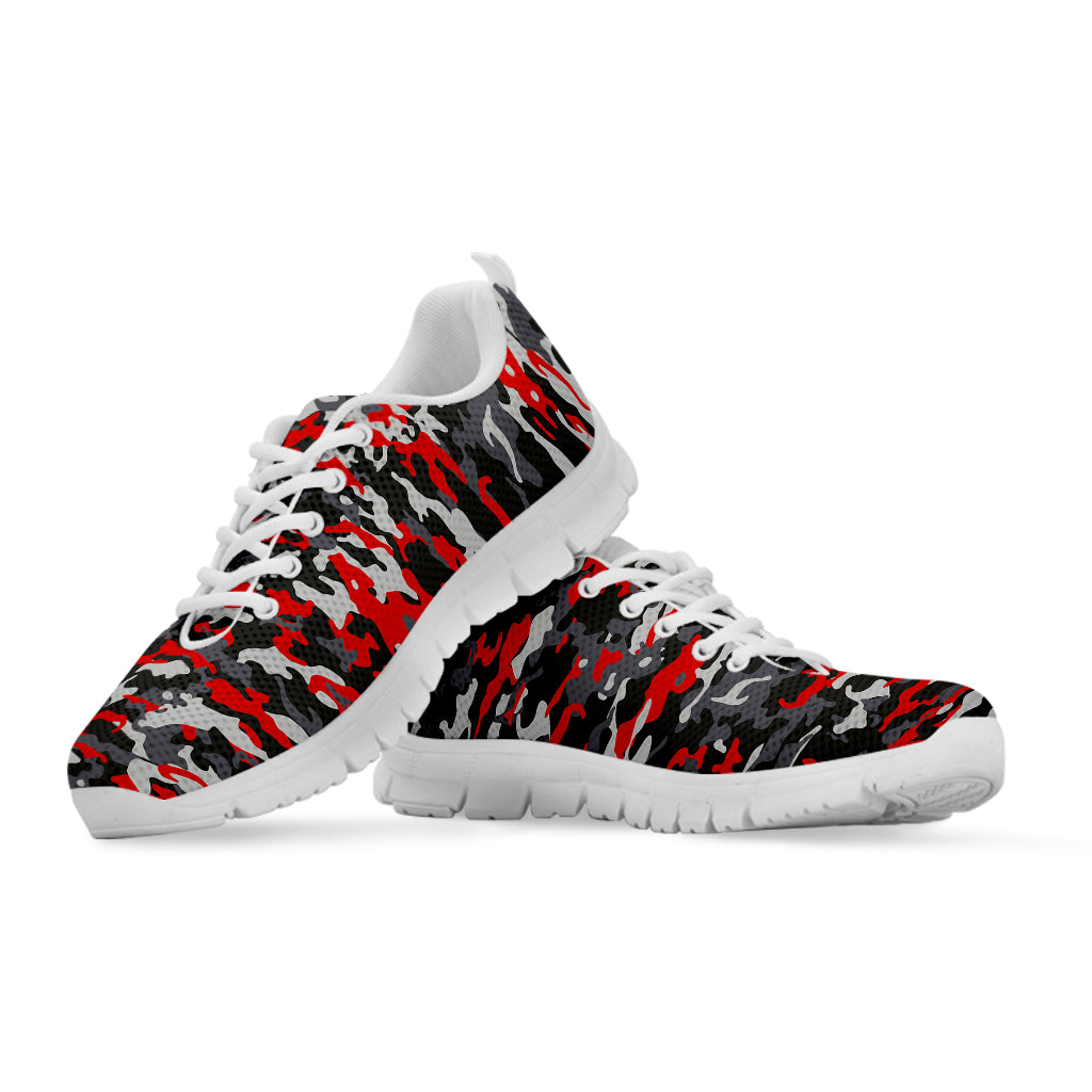 Orange Black And Grey Camouflage Print White Running Shoes