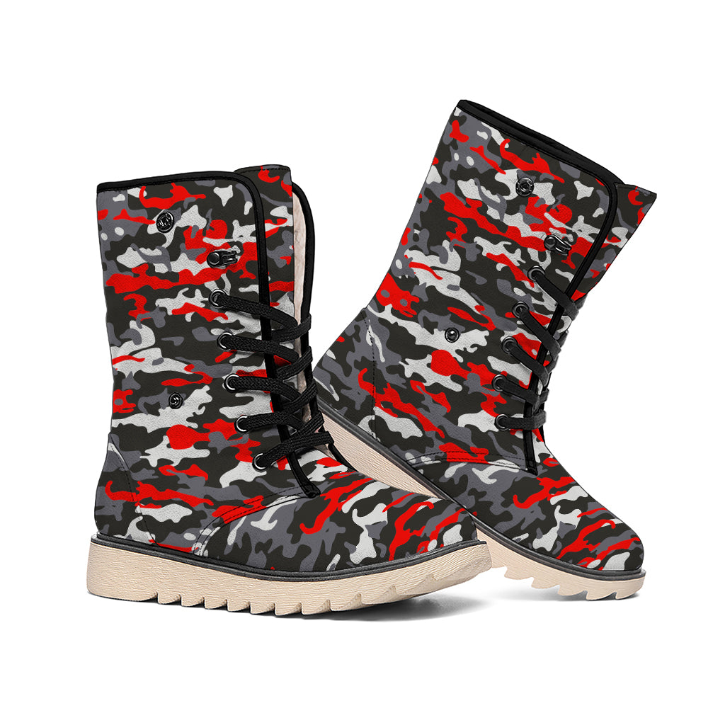 Orange Black And Grey Camouflage Print Winter Boots