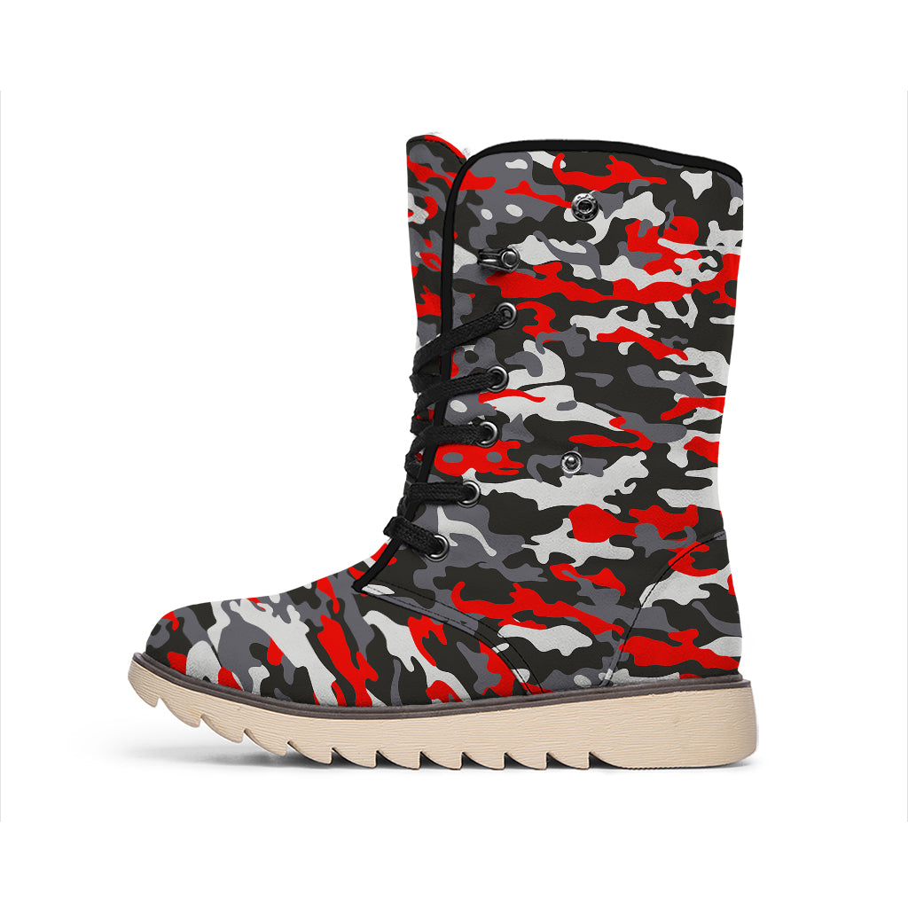 Orange Black And Grey Camouflage Print Winter Boots