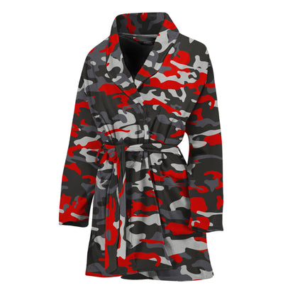 Orange Black And Grey Camouflage Print Women's Bathrobe