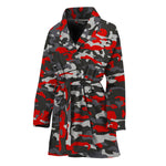 Orange Black And Grey Camouflage Print Women's Bathrobe