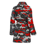 Orange Black And Grey Camouflage Print Women's Bathrobe