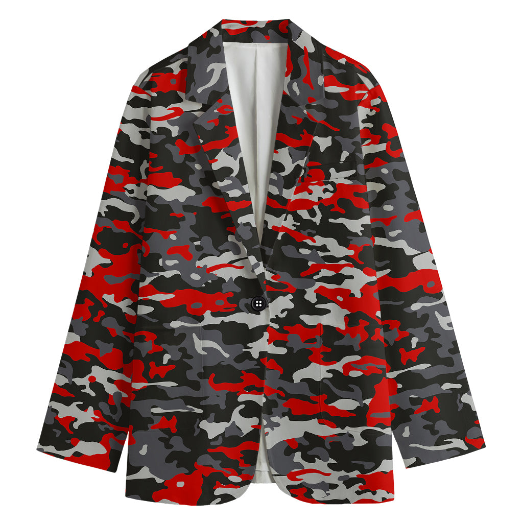 Orange Black And Grey Camouflage Print Women's Blazer