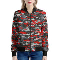 Orange Black And Grey Camouflage Print Women's Bomber Jacket