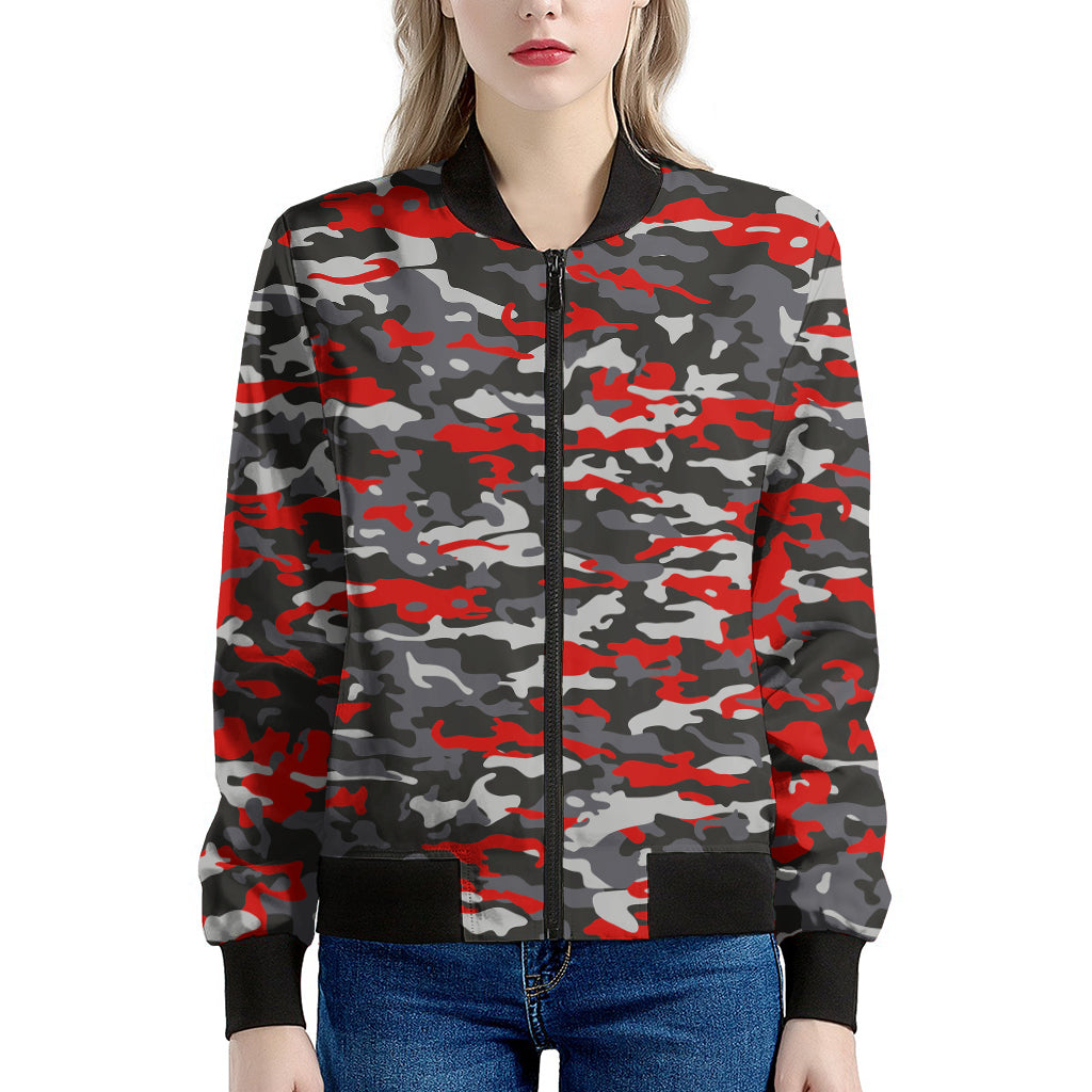 Orange Black And Grey Camouflage Print Women's Bomber Jacket