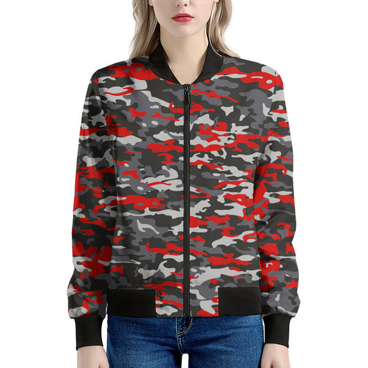 Orange Black And Grey Camouflage Print Women's Bomber Jacket