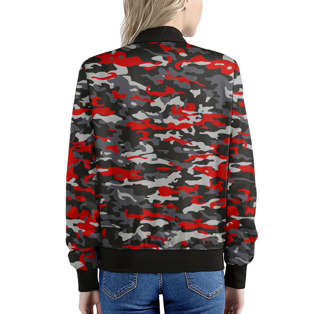 Orange Black And Grey Camouflage Print Women's Bomber Jacket