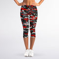 Orange Black And Grey Camouflage Print Women's Capri Leggings