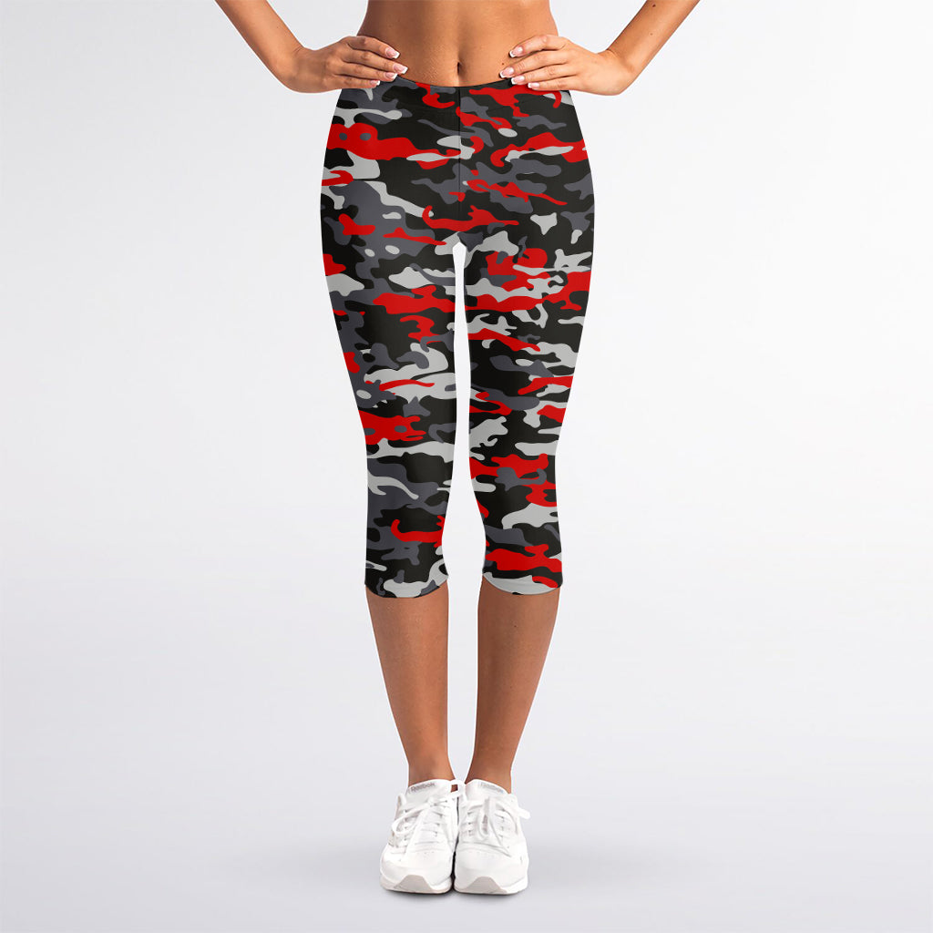 Orange Black And Grey Camouflage Print Women's Capri Leggings
