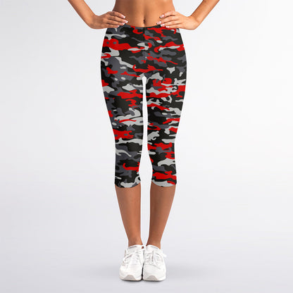 Orange Black And Grey Camouflage Print Women's Capri Leggings