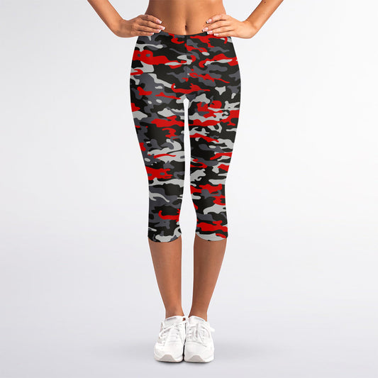 Orange Black And Grey Camouflage Print Women's Capri Leggings