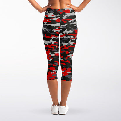 Orange Black And Grey Camouflage Print Women's Capri Leggings