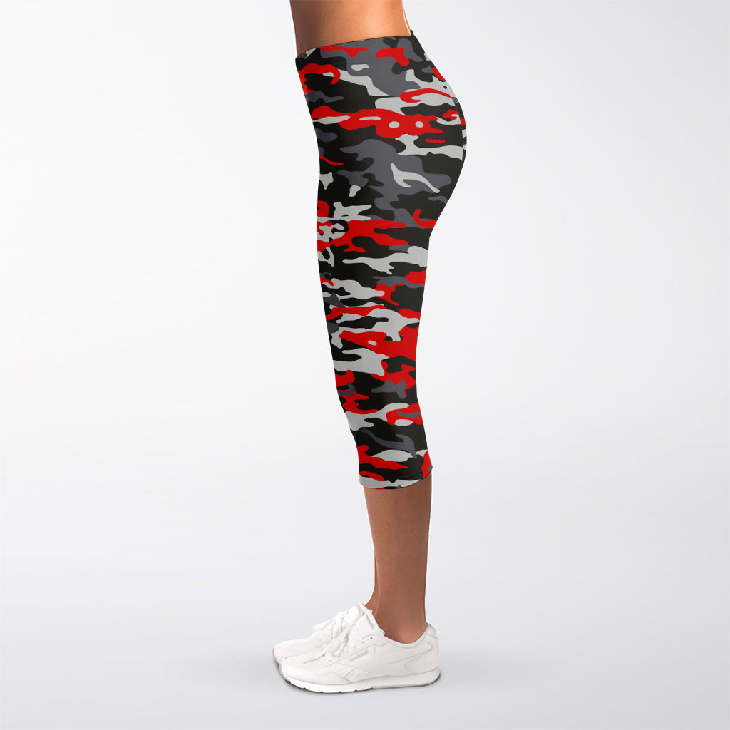 Orange Black And Grey Camouflage Print Women's Capri Leggings