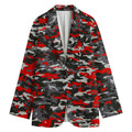 Orange Black And Grey Camouflage Print Women's Cotton Blazer
