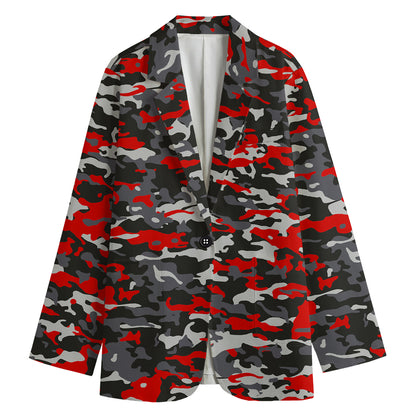 Orange Black And Grey Camouflage Print Women's Cotton Blazer