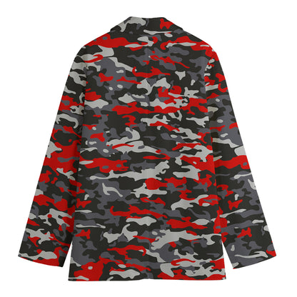 Orange Black And Grey Camouflage Print Women's Cotton Blazer