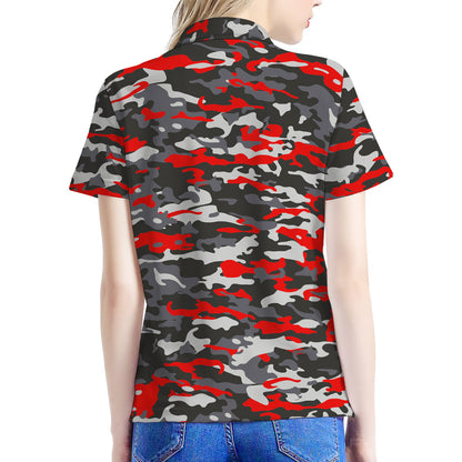 Orange Black And Grey Camouflage Print Women's Polo Shirt